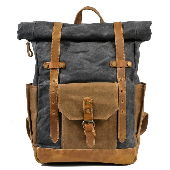 RockCow Leather Studio - Wholesale Backpack - Unisex - Wax Canvas With Full Grain Leather Travel Backpack Waterproof Waxed Canvas Laptop Rucksack Canvas Outdoor Backpack2