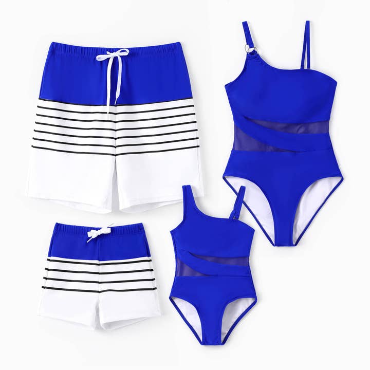 Family Matching Blue Swim Trunks or One-Piece Strap Swimsuit for wholesale by PatPat Matching