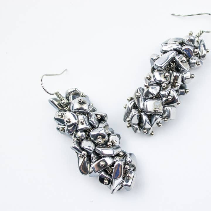 Silver Gemstone Earrings Statement Silver Clusters Massive Earrings Unique Handcrafted for wholesale by Ninolia