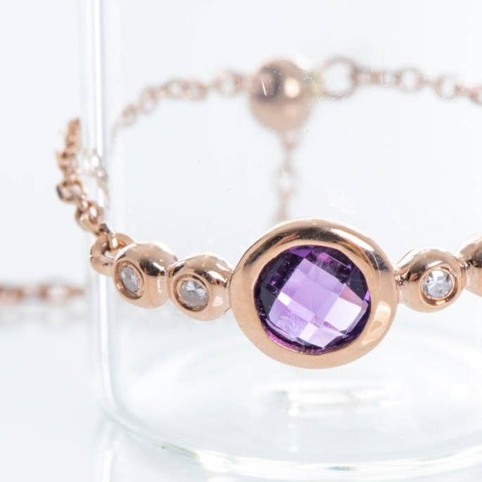 Anel de corrente de ametista em ouro maciço 14K, tamanho ajustável por atacado de Chatoyant