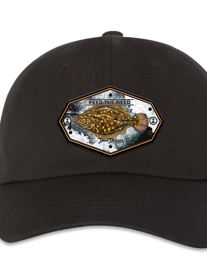 Flounder Kraken 6 Panel Dad Black Hat for wholesale by David Dunleavy