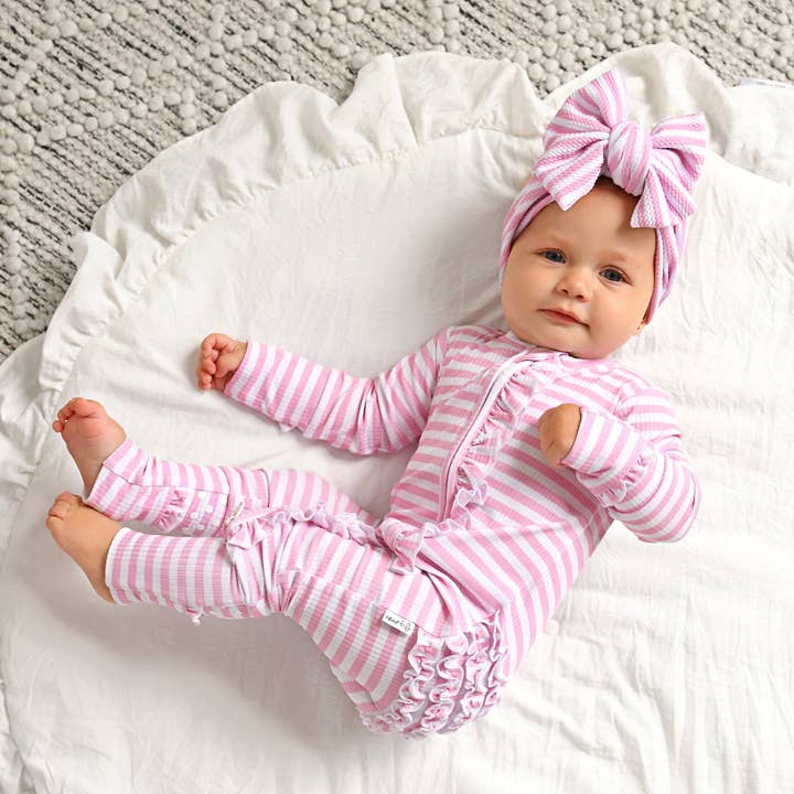 Gigi and Max - Wholesale Jumpsuit - Baby - Lana Pink Ribbed RUFFLE ZIP Bamboo Baby Two Way Zipper 19