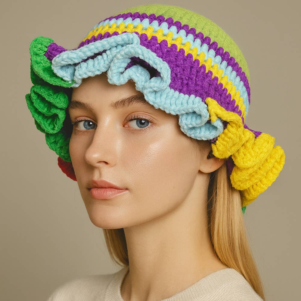 Sensibling Corp. – wholesale Beanie – Women's – Colorful Crochet Ruffle Hat0