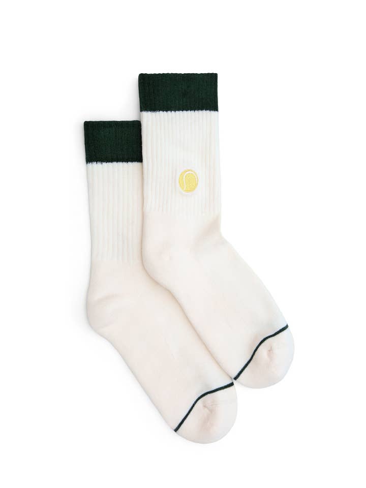 Natural Vibes - Wholesale Socks - Unisex - Tennis Socks - Organic Crew Socks, Tennis Ball Embroidery