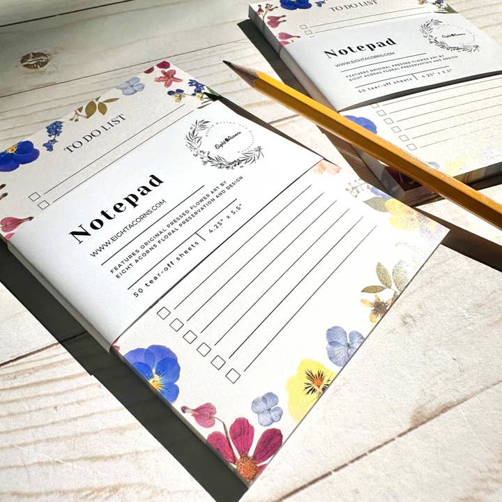 Bloc-notes Liste de Tâches Fleurs Pressées pour la vente par Eight Acorns Floral Preservation