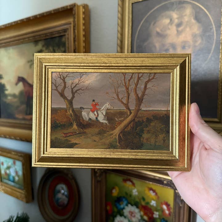 Vintage Style Man riding a Horse fox hunt scene Framed for wholesale by Thrift Antiques