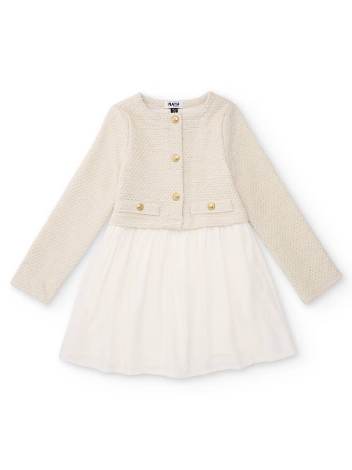 Flickklänning i krämfärg med simulerad jacka för wholesale av tuc tuc