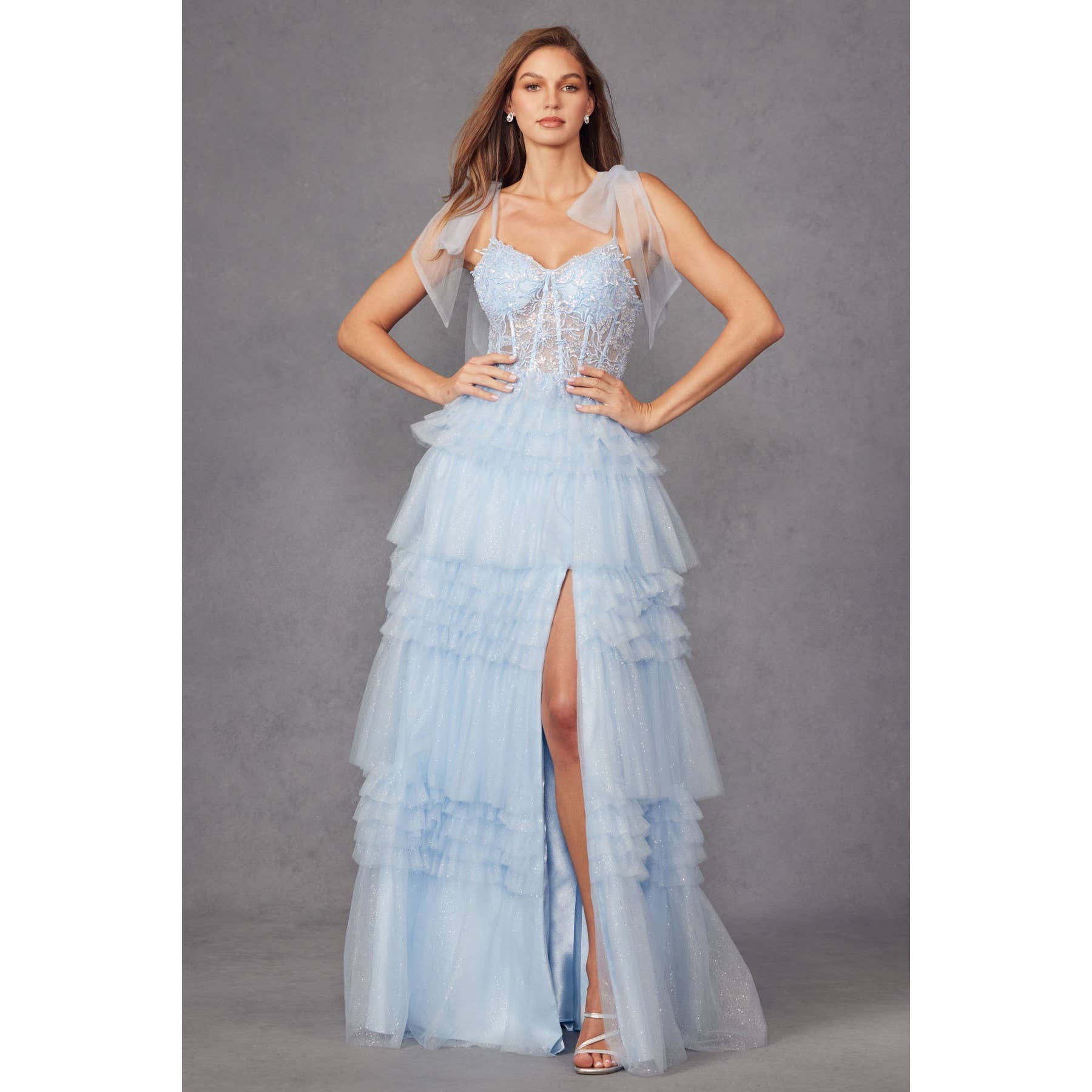 Juliet - Wholesale Dress - Women's - JT2465A TIERED RUFFLE SKIRT AND TULLE BOWS ON SHOULDER SLEEV9