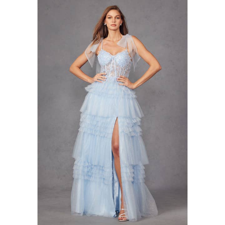 Juliet - Wholesale Dress - Women's - JT2465A TIERED RUFFLE SKIRT AND TULLE BOWS ON SHOULDER SLEEV9
