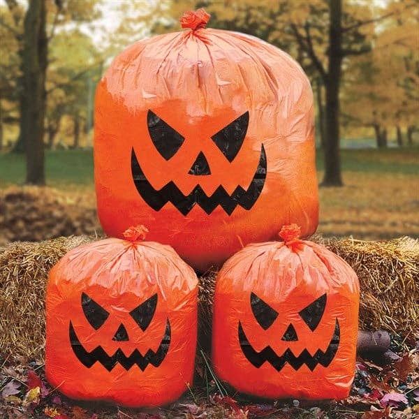 Pumpkin Lawn Bags Halloween Outdoor Decor 3 Ct Packs for wholesale by Windy City Novelties