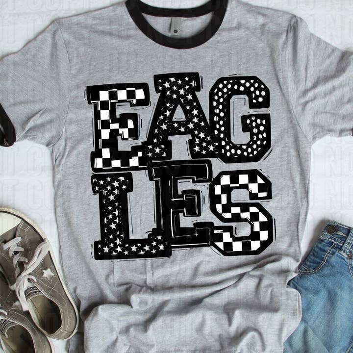 Eagles Black White Checker Stars DTF Transfer for wholesale by K and M Designs