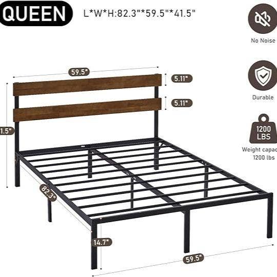OUVR - Wholesale Bedroom Furniture - Queen Bed Frame, Platform Bed Frame with Headboard, Bed Fram0