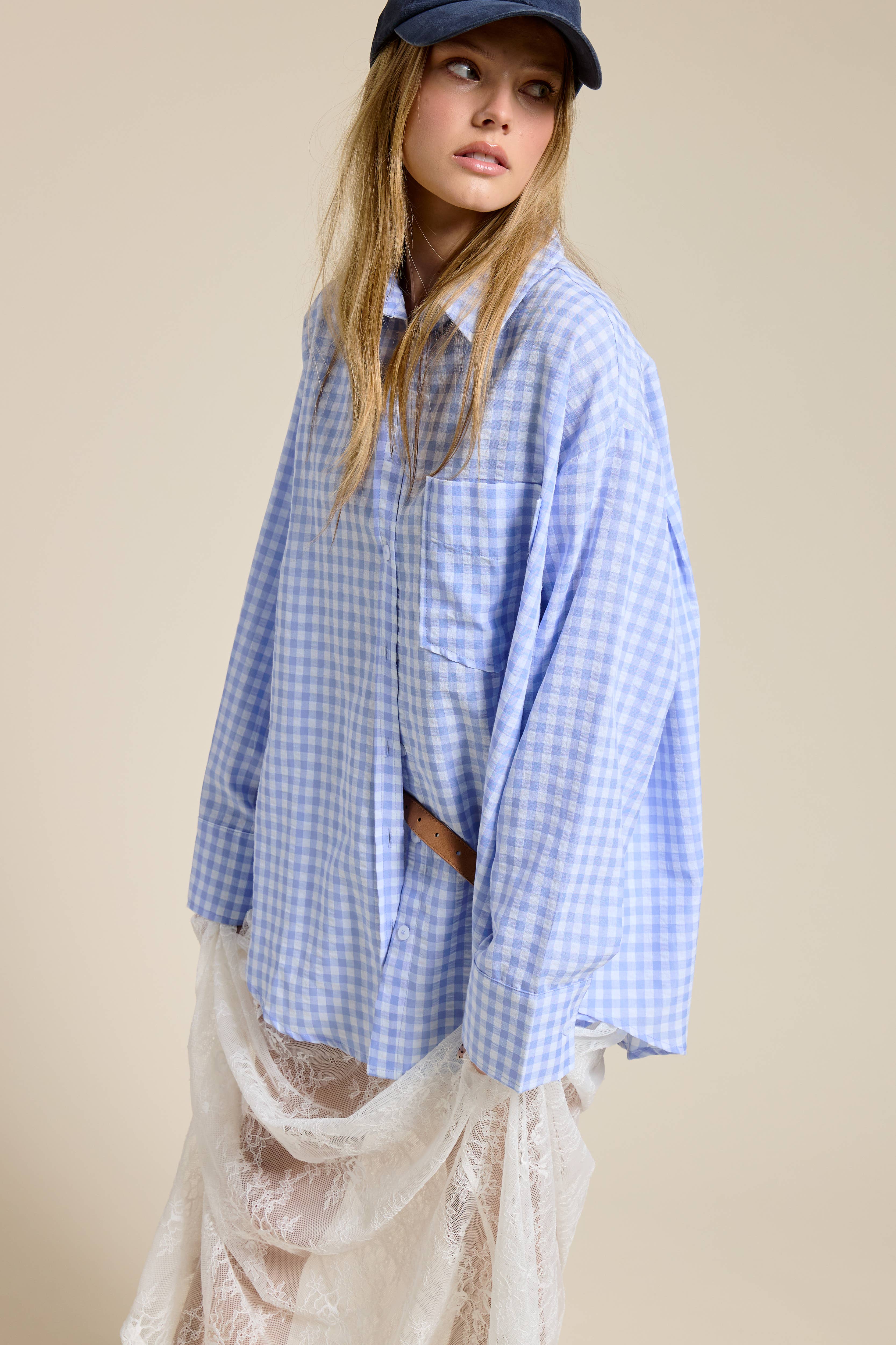 Mimosa - Wholesale Button Down Shirt - Women's - Oversized Gingham Button Down Shirt17