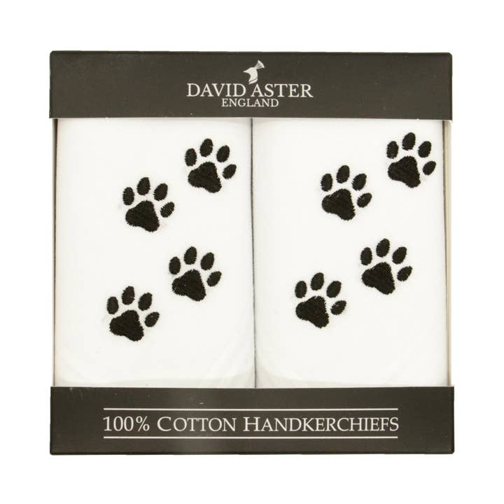 Dalaco - incorporating David Aster - Wholesale Handkerchief - Unisex - Paw Print Embroidered White Hankies
