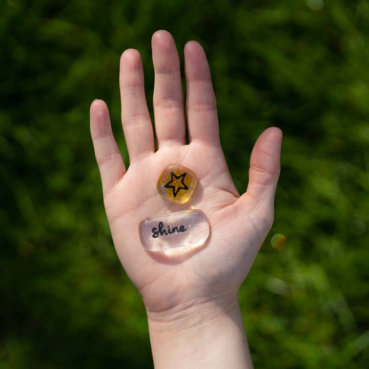 Salvia Glass - Wholesale Keepsake Coin/Token - Shine Positivity Pebble set - fused glass pocket pebbles.1
