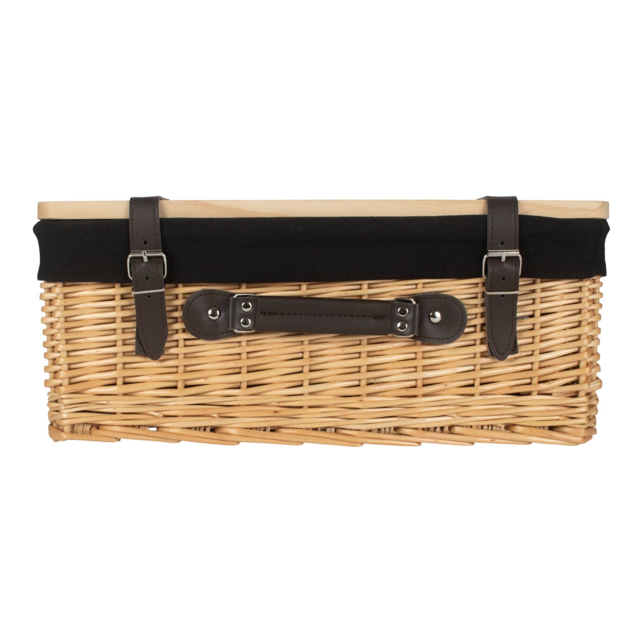 Red Hamper - Venta al por mayor Cestas de pícnic - Cesta de picnic vacía de mimbre negro forrado Buff con tapa de madera de pino3