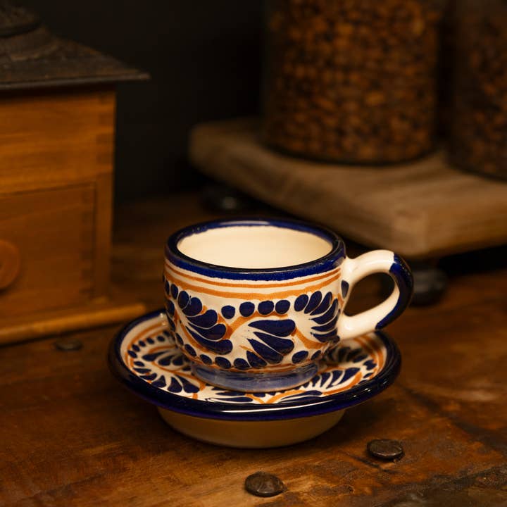 Talavera Mini Espresso Cup & Plate for wholesale by Mi Amor Just For You