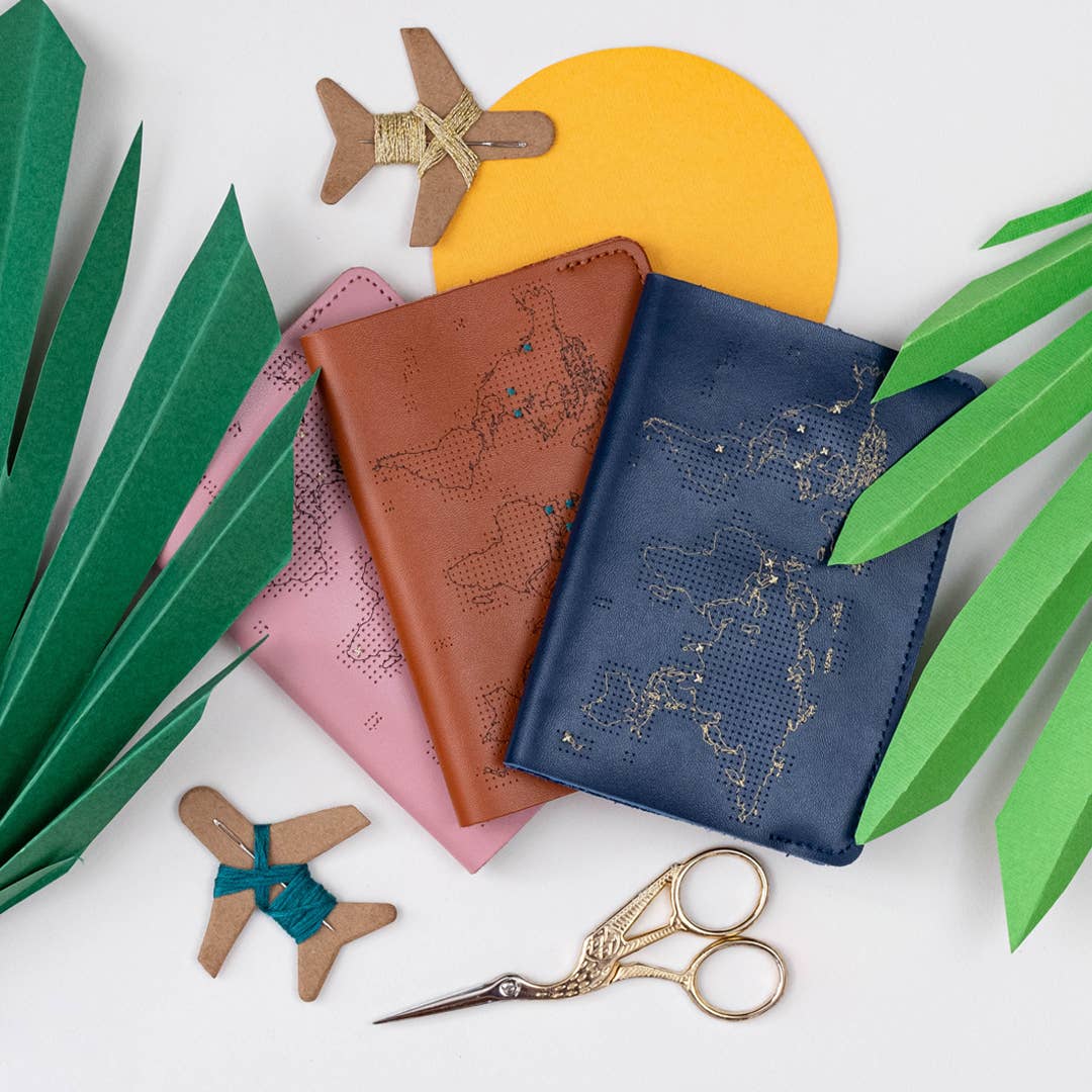 Chasing Threads – wholesale Passport case – women's – Stitch Where You've Been Passport Cover Kit - Navy Leather9