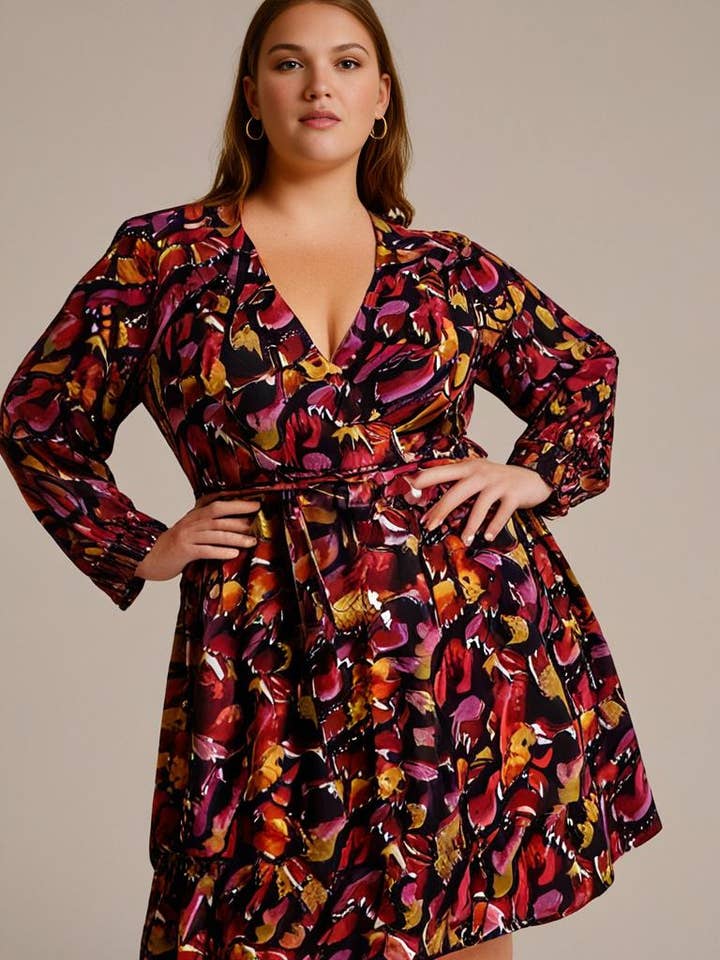 Violet Plus size floral print dress in purple (CC6520/VIOLET) for wholesale on Faire