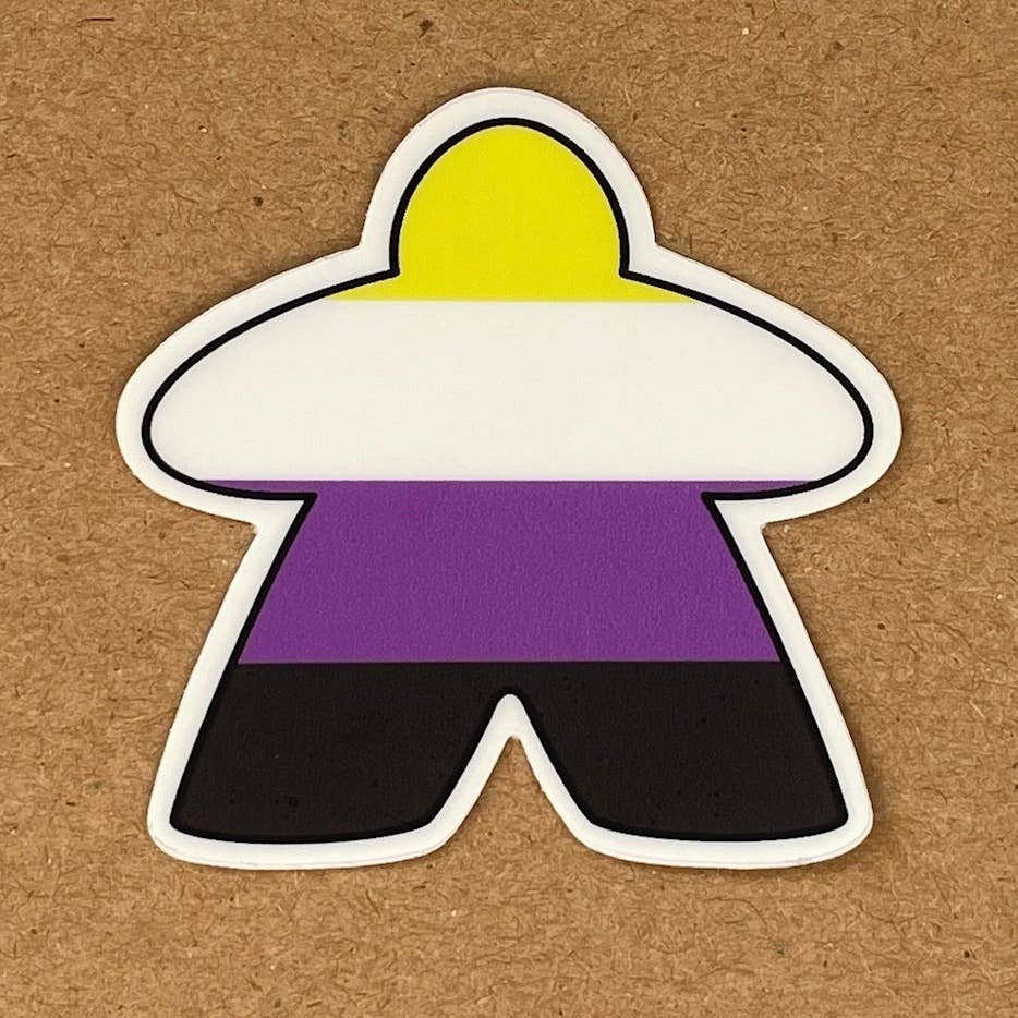 Pushing Whimsy - Wholesale Sticker - Nonbinary - Pride Flag Meeple Vinyl Sticker1