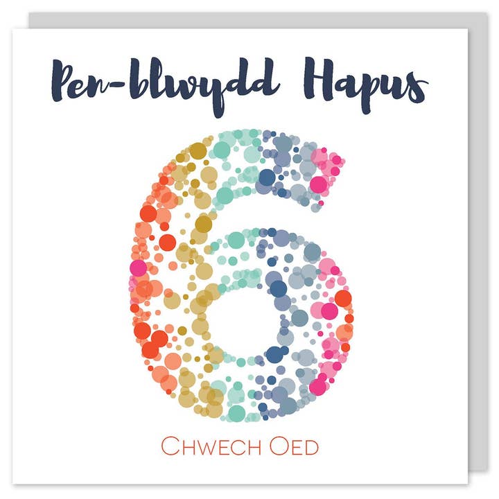 Birthday card 'Pen-blwydd hapus 6' rainbow for wholesale by Draenog
