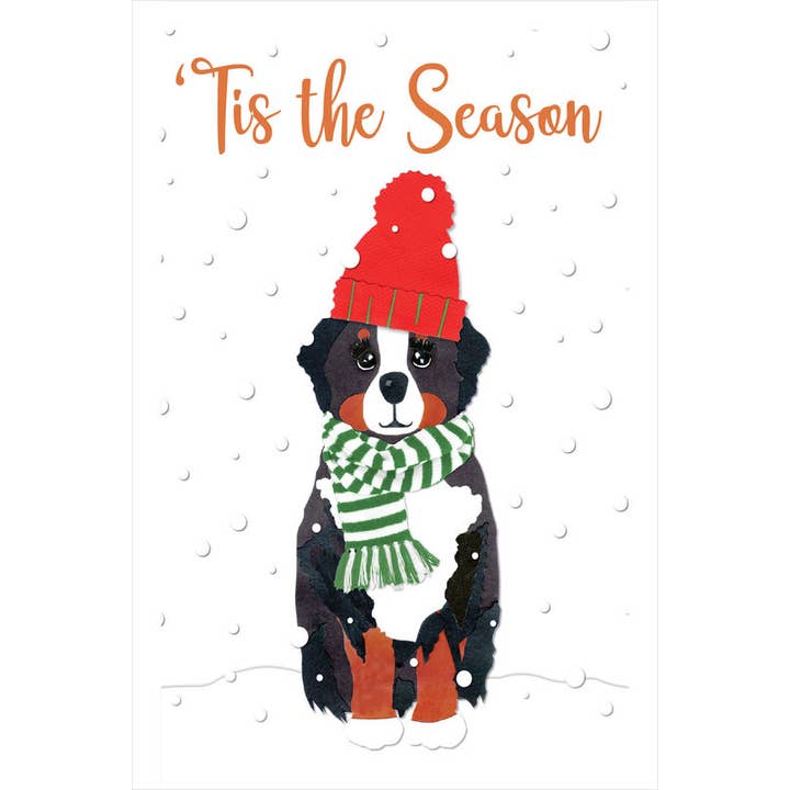 "Bernese Mountain Dog Postcard" – Festive Winter Postcard for wholesale by Lilybart LLC