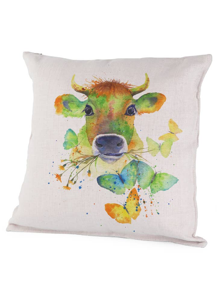 Pillow Cover (Canvas) 16x16" - Prairie Pals - Cow Flowers for wholesale by Oladesign
