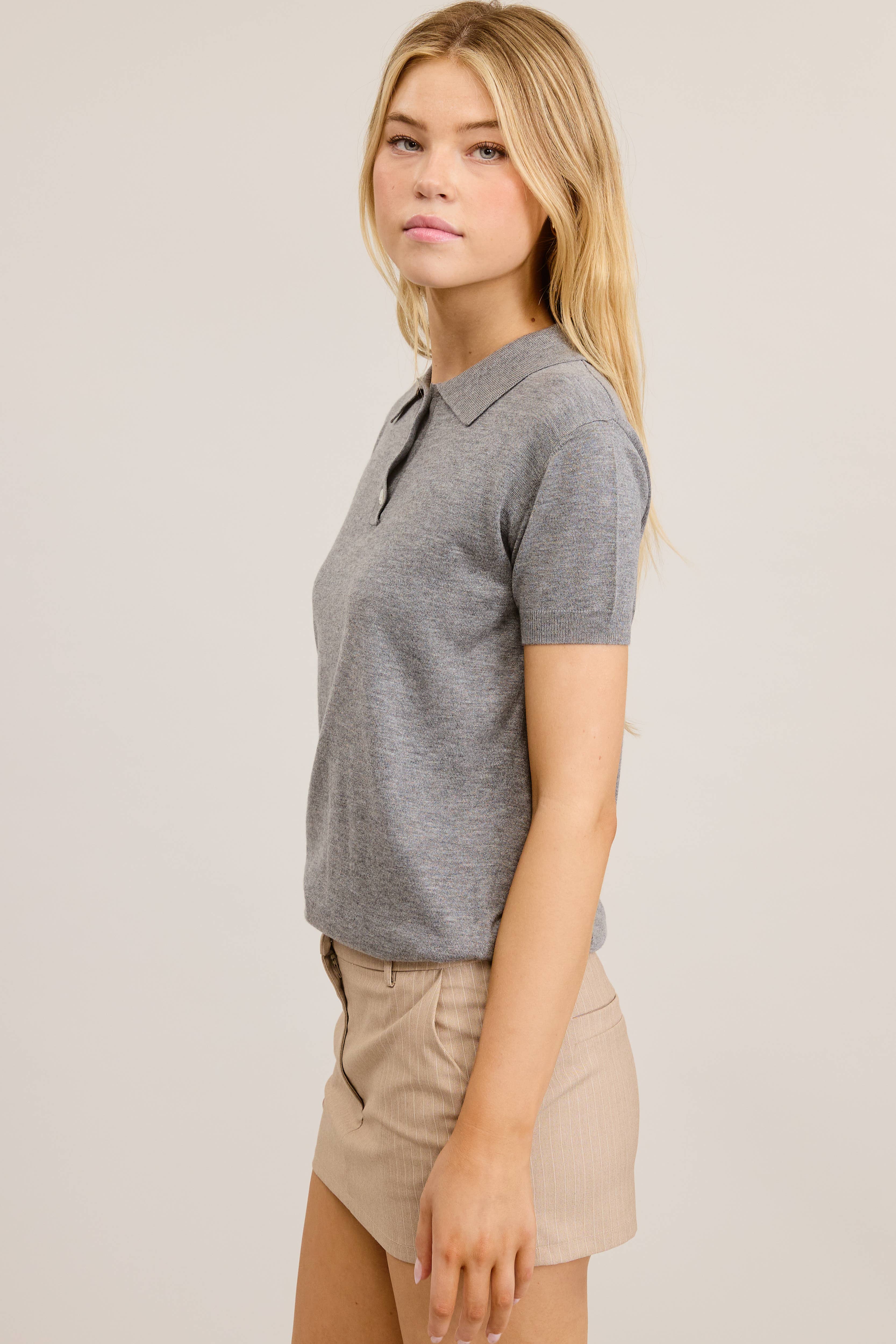 Mimosa - Wholesale Knit Top - Women's - Buttoned Collar Short Sleeve Knit Polo Top3