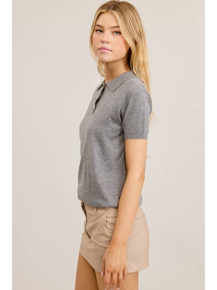 Mimosa - Wholesale Knit Top - Women's - Buttoned Collar Short Sleeve Knit Polo Top3