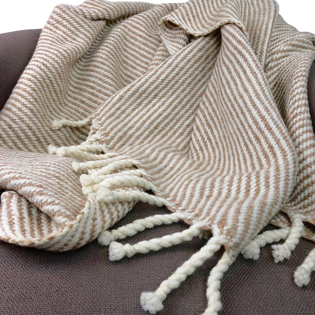 SLATE + SALT - Wholesale Throw Blanket - Chunky Camel Stripe Alpaca Throw2