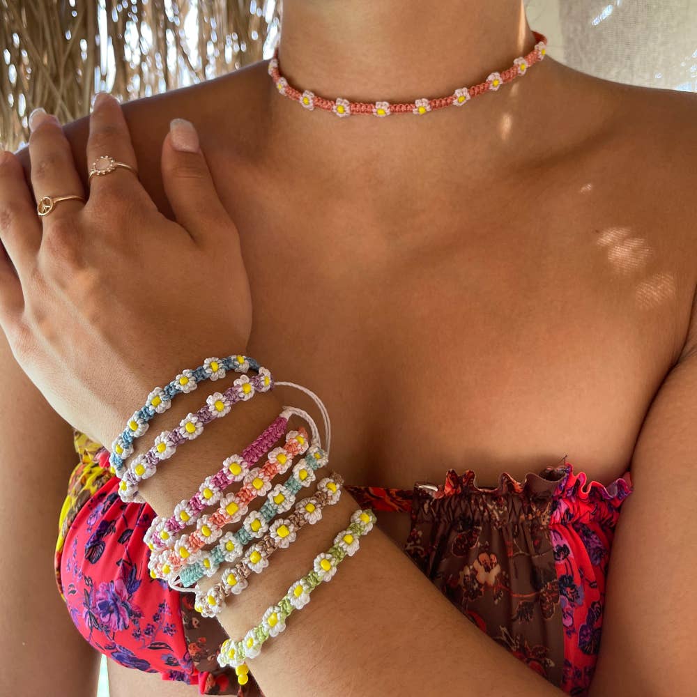 World End Imports Jewelry & Gifts - Wholesale Beaded Bracelet - BR Macrame Daisy Wax Cord-121