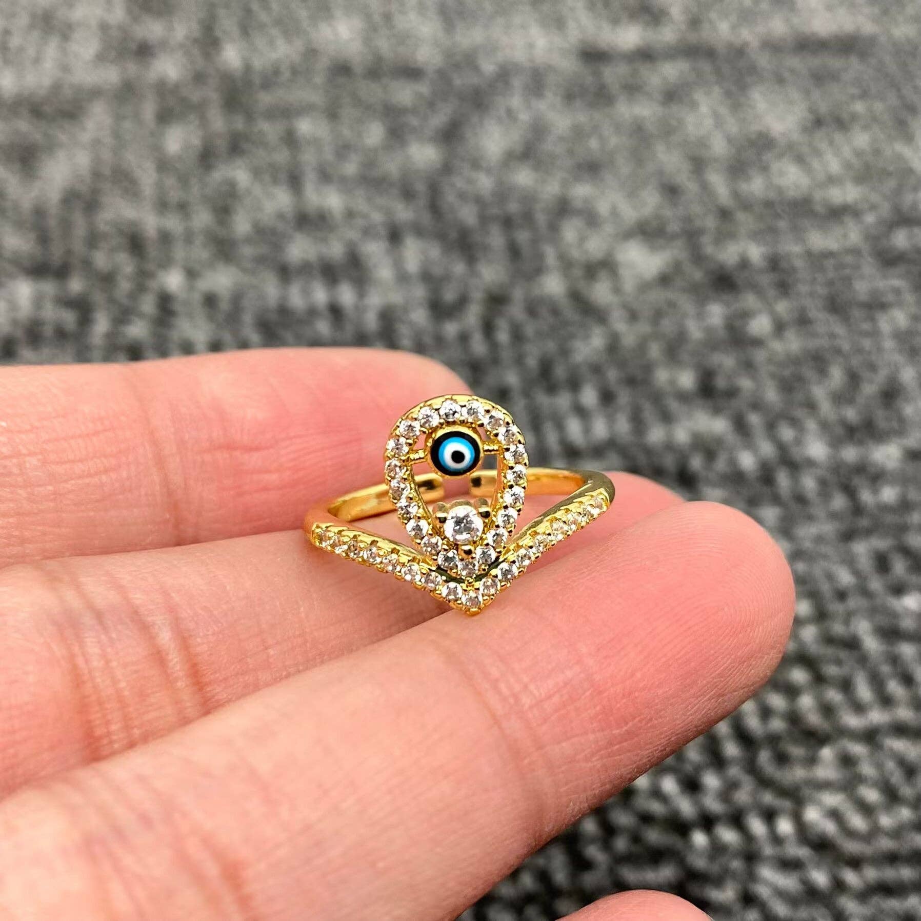 Mio Queena - Wholesale Cocktail/Statement Ring - Enamel Rhinestone Turkey Eye Evil Eye Golden Adjustable Rings10