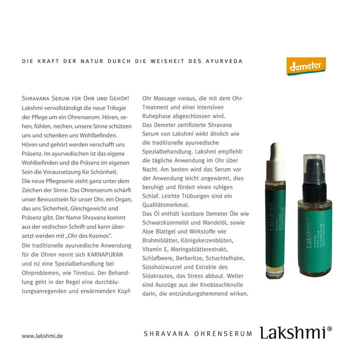 Lakshmi® - Wholesale Facial serum/concentrate - Ayurveda Shravana Serum for Ears - Demeter, NEW7