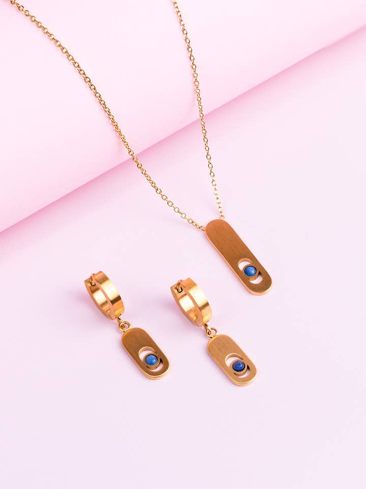 Colar e brincos com pedra de aventurina azul por atacado de Didyma