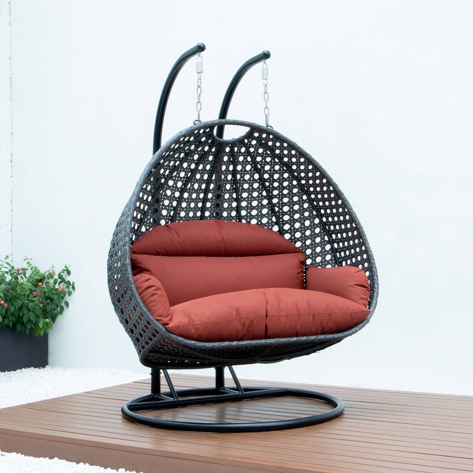 LeisureMod - Wholesale Egg Chair - Modern Charcoal Wicker Hanging Double Seater Egg Swing Chair65