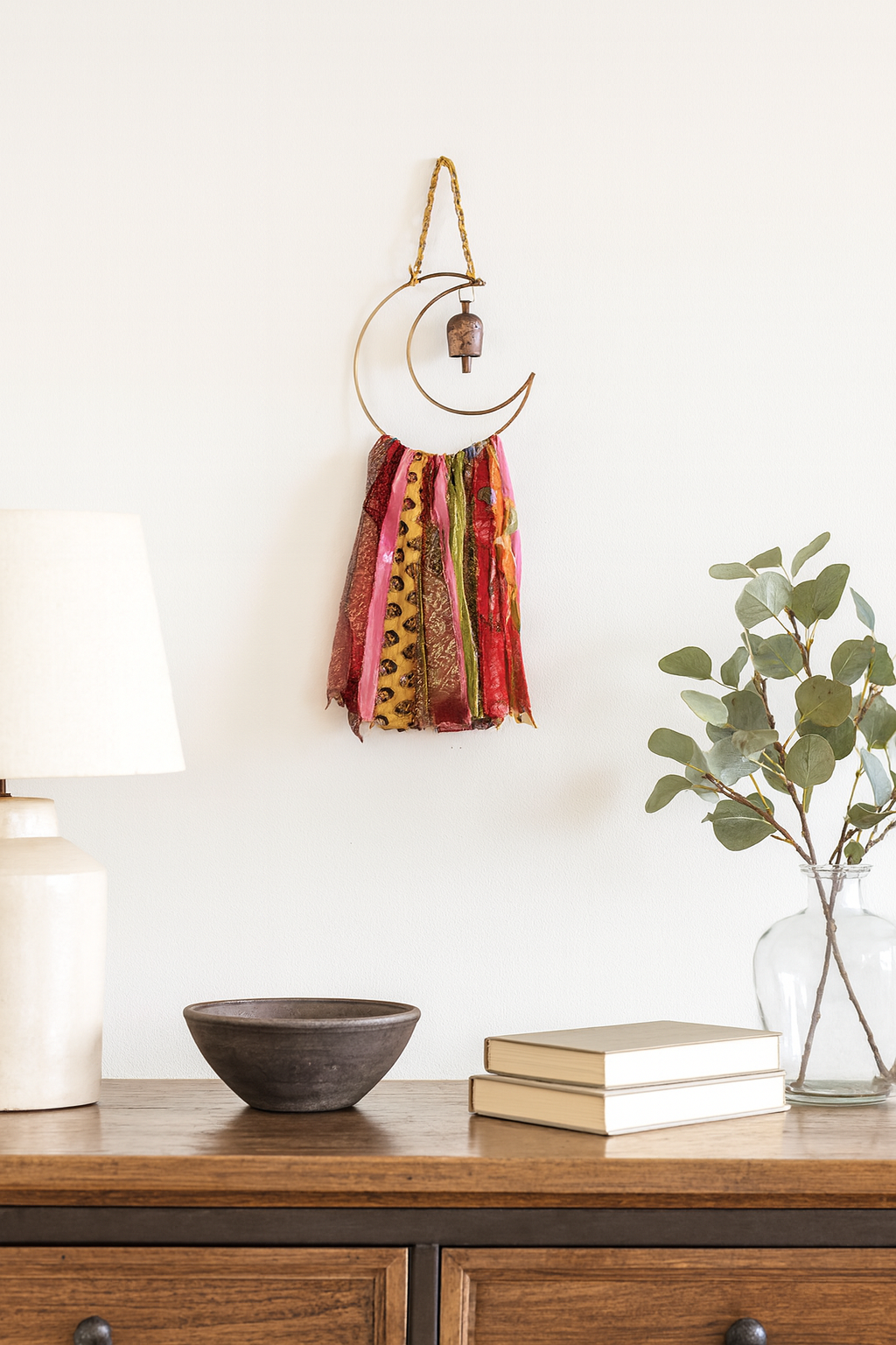 Matr Boomie Fair Trade - Venta al por mayor Campanas de viento - Sari reciclado con campanilla de viento Swapna Moon Bell - Fair Trade Home1