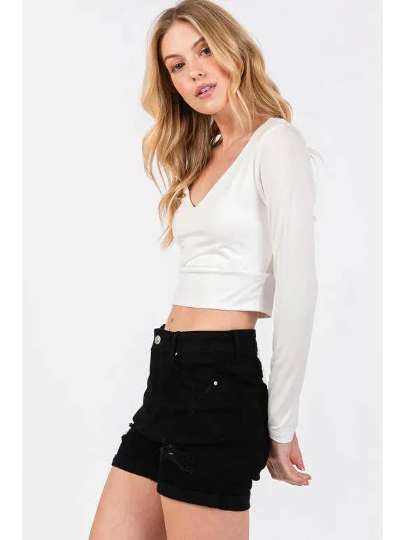 Final Touch - Venta al por mayor Jersey corto de punto - Mujer - Top Corto de Doble Capa con Escote en V - T301626