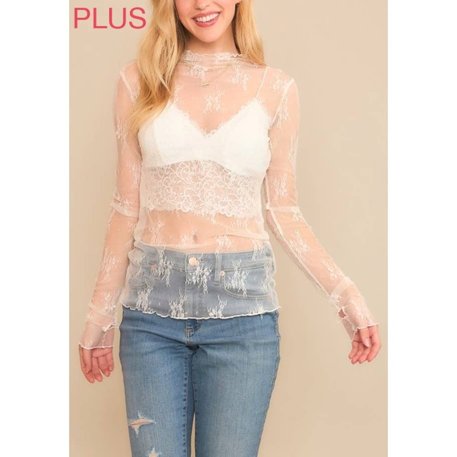 Coloring You – wholesale Blouse – Women’s – 9602X PLUS SIZE MESH LACE HIGH NECK LONG SLEEVE FITTED TOP30