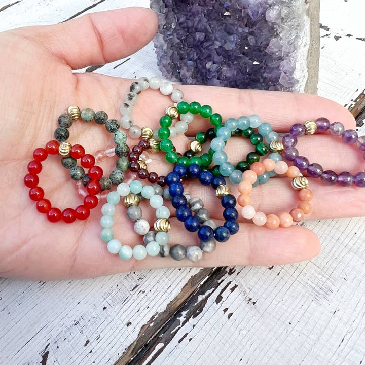 Gypsy Soul - Vendita all'ingrosso Anello midi/a fascia - Anelli elasticizzati con pietre preziose, assortimento di 30 pezzi