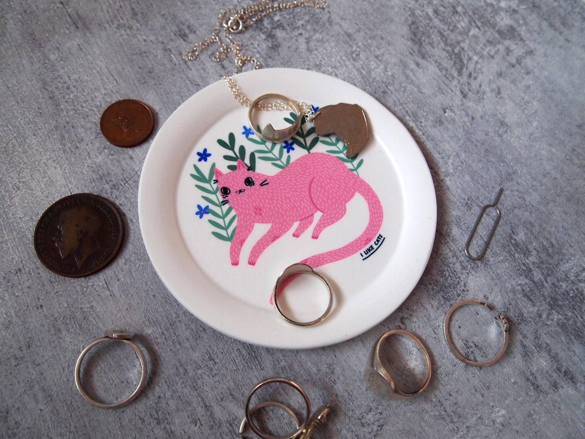 I LIKE CATS - Wholesale Jewelry Dish - Pink cat illustrated trinket dish, ring dish, coaster tray2