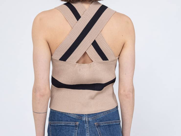 MOOYA - Venta al por mayor Jersey corto de punto - Mujer - Top corto de punto con espalda cruzada CH0105