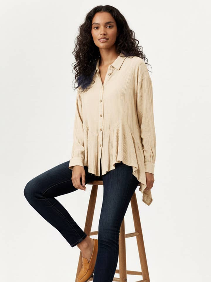 Kori America - Wholesale Button Down Shirt - Women's - PLUS COTTON BUTTON DOWN SHARKBITE TUNIC TOP0