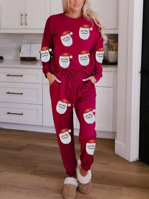 Rosa Clothing - Wholesale Lounge Set - Women's - Christmas Sequin Top Trousers Casual Lounge Set