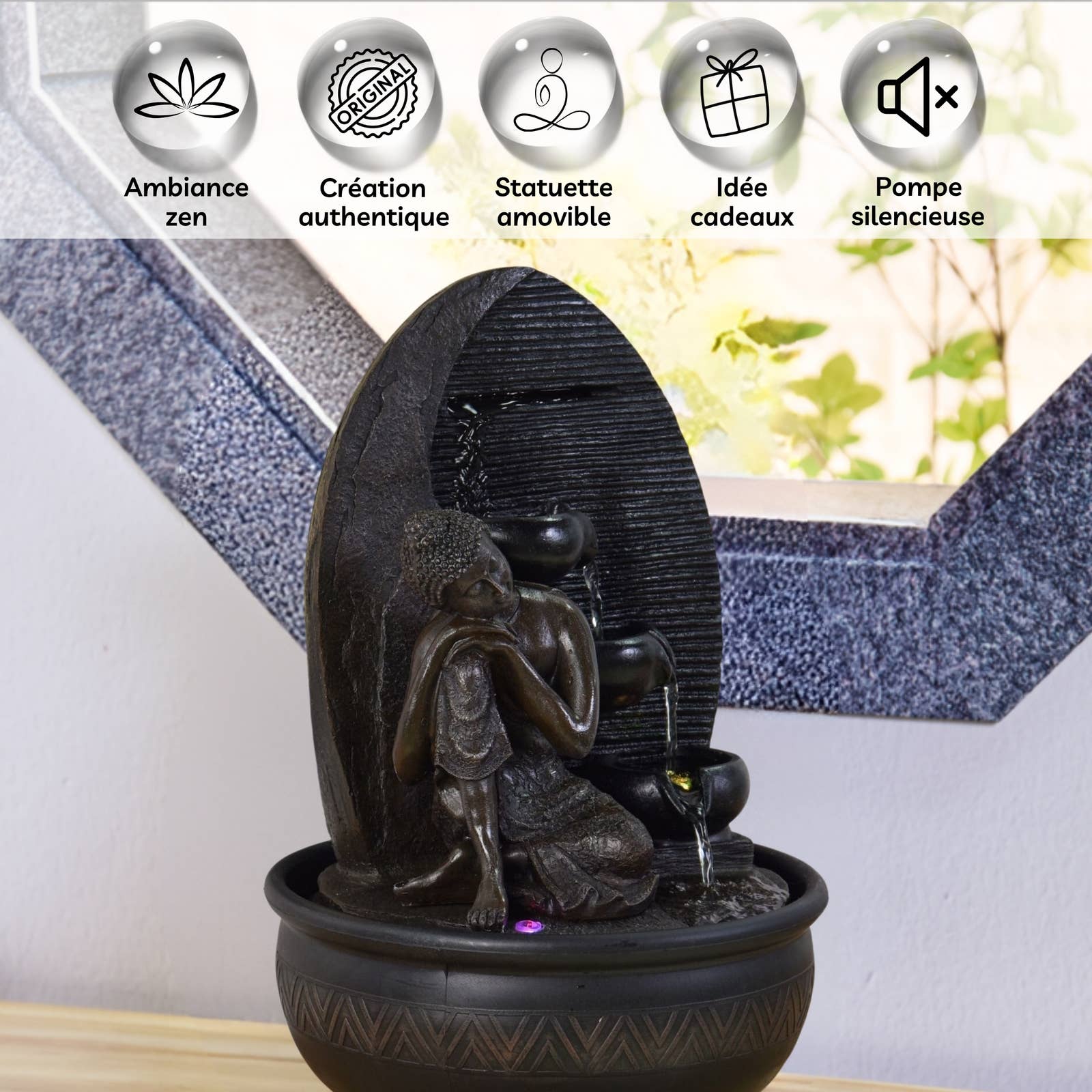 Zen'Arôme - Wholesale Decorative Tabletop Object - Zen Buddha Grace Fountain with Removable Buddha Statue1