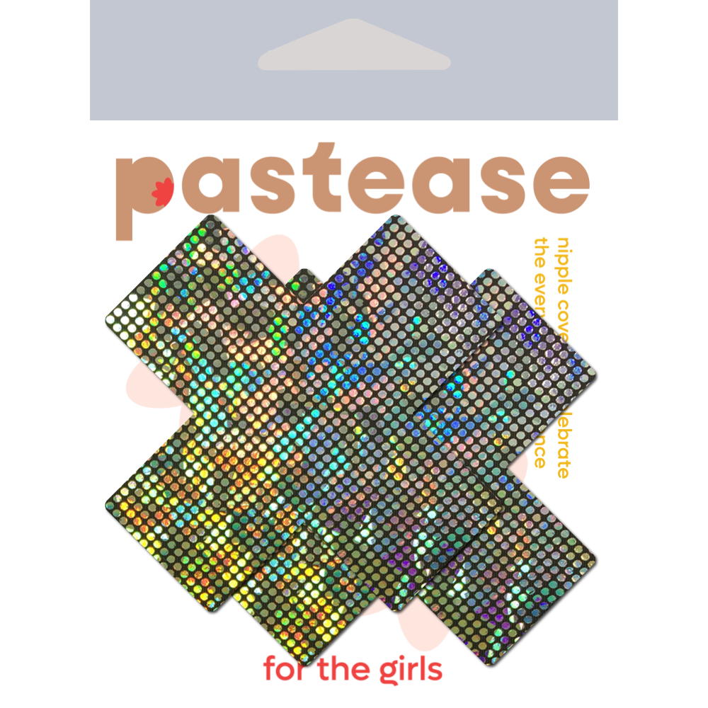 Pastease® - Wholesale Nipple Pasties - Women's - Plus X: Shattered Glass Disco Glitter Silver Cross Pasties1
