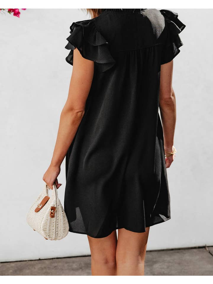 PRETTY BASH - Wholesale Dress - Women's - Ruffle Short Sleeve Buttoned Dress