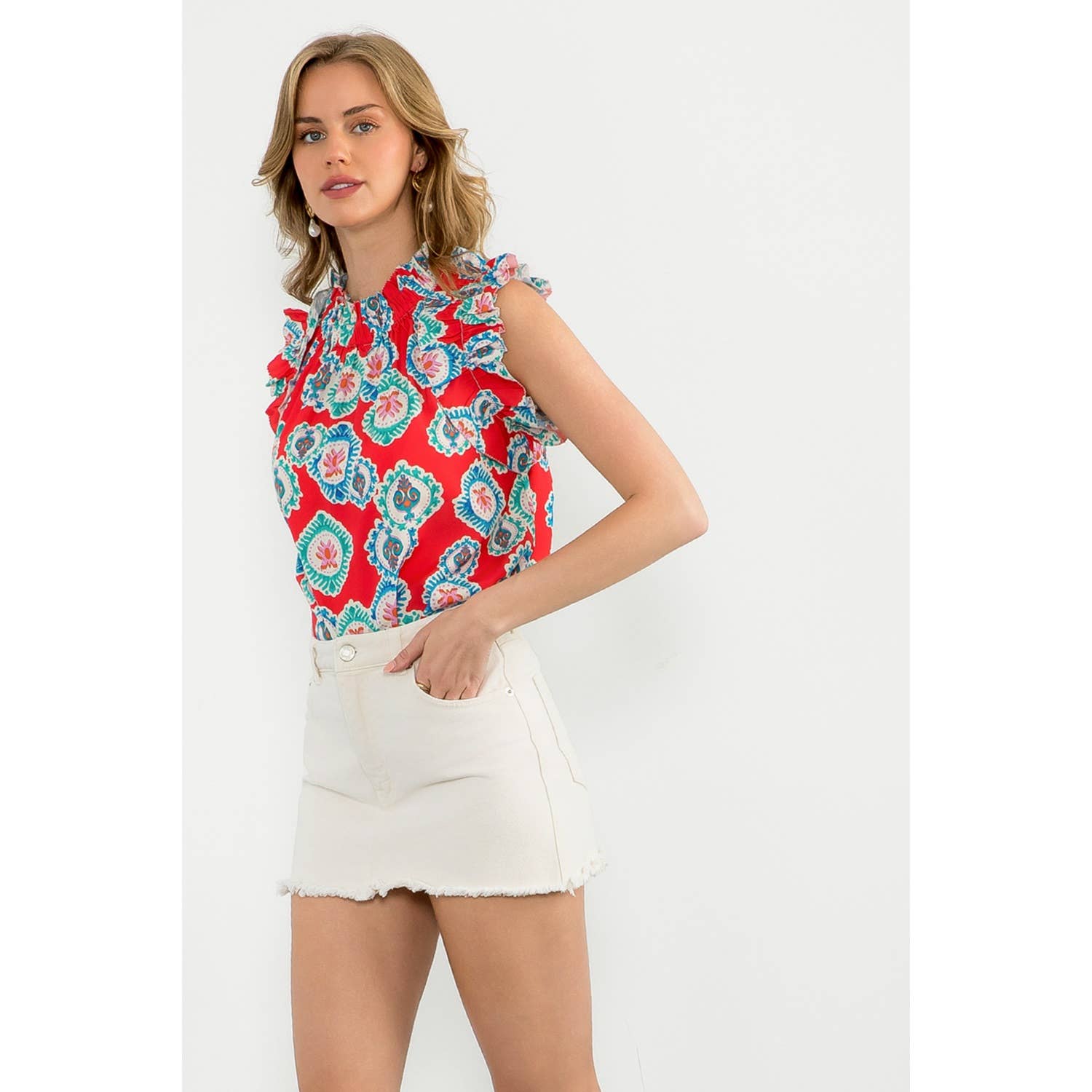 VERMELHO Manga Print Top para venda a revendedores na Faire8