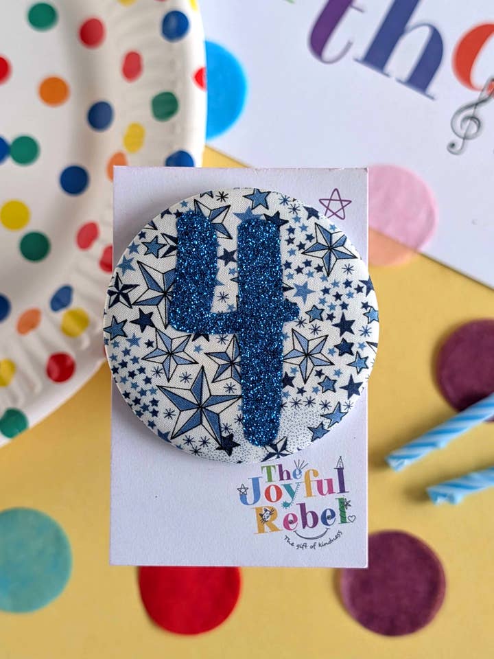 Birthday Badge Age 4 - 4th Birthday - Kid's Safety Clip for wholesale by The Joyful Rebel