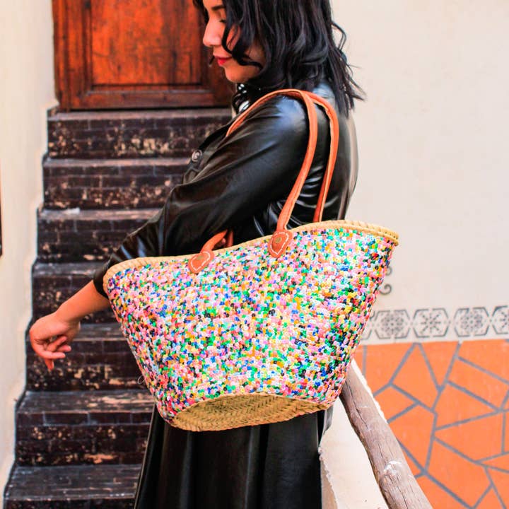 Melecraft - Wholesale Beach bag - Sequins straw bag, french market basket9