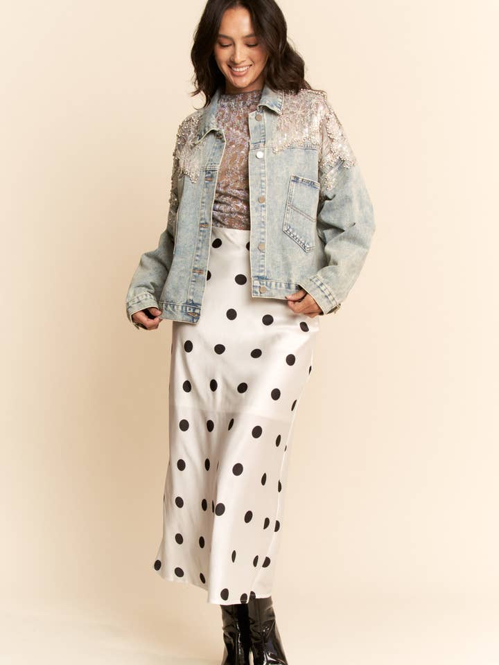 MESH STITCHING BUTTON DOWN DENIM JACKET for wholesale on Faire4